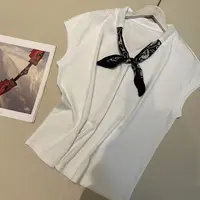 2025夏季纯色飞飞袖雪花棉透气英伦风V领T恤设计师气质公主风D30