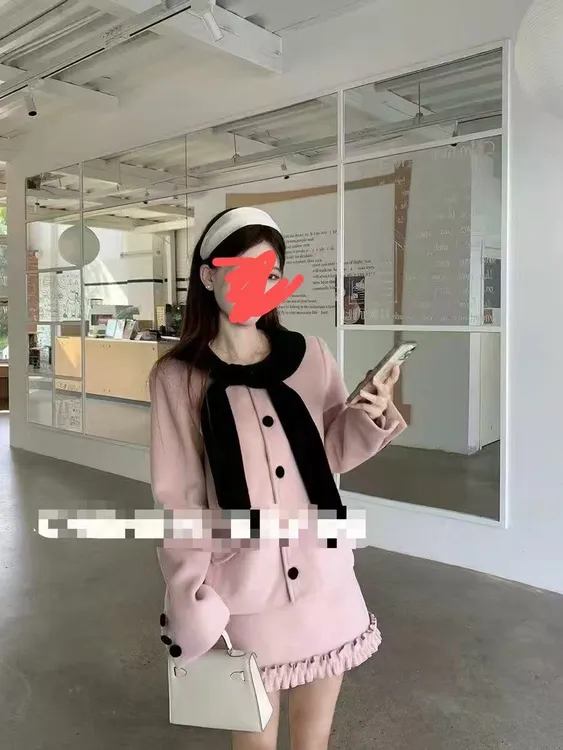 大码甜美蝴蝶结上衣短裙两件套9353