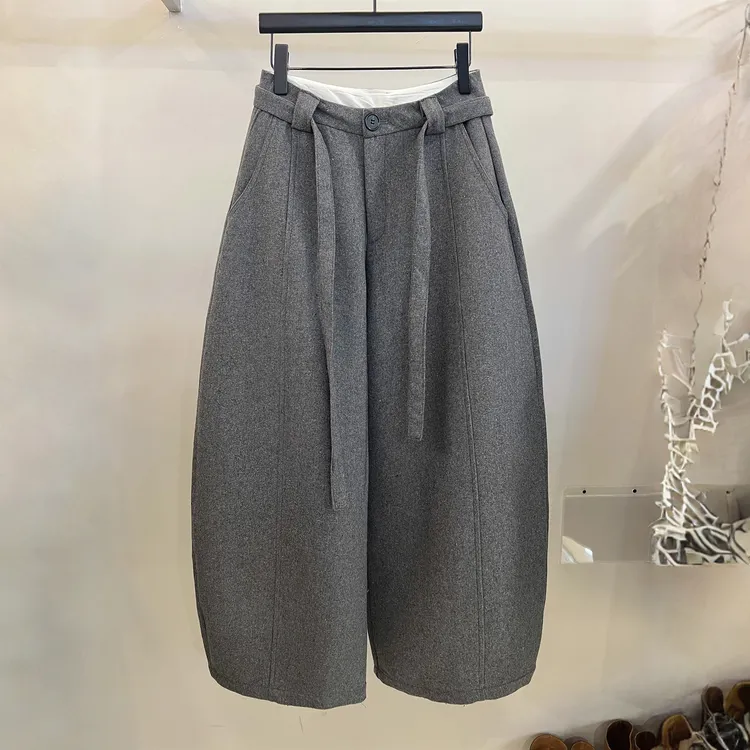 欧货高端高腰显瘦毛呢直筒弯刀裤女2025秋季新款宽松休闲阔腿长裤