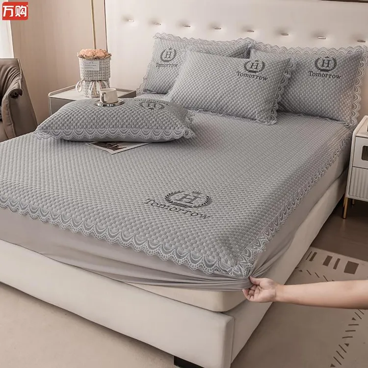夏季凉感冰豆豆席床笠款三件套冰丝席床罩全包防滑保护套空调软席