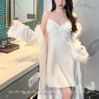 彭裳裳【北国雪松】奢华家居服网红气质高级白色睡袍长款秋冬季睡衣