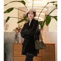 库茵 叭哒不惑 白夜 拉贡羊皮毛一体时尚气质秋冬轻奢毛呢外套