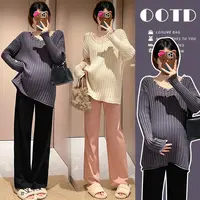 时尚孕妇秋冬法式V领孕妈宽松大版毛衣针织上衣