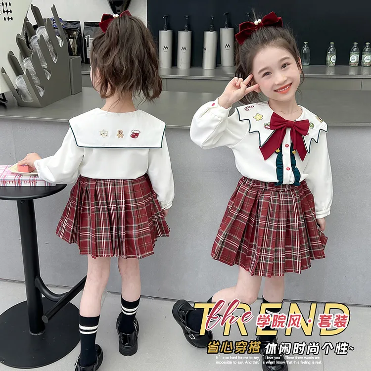 女童jk学院风套装夏2025新款女孩制服穿搭百褶裙儿童夏装甜美衣服