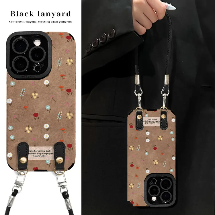 美拉德碎花适用苹果vivo华为oppo小米iPhone17翻毛皮防摔手机壳女