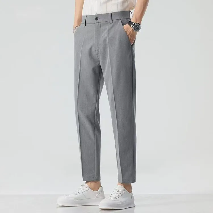 商务直立体裁剪筒西裤垂感休闲裤小脚男士薄款夏季修身西装裤