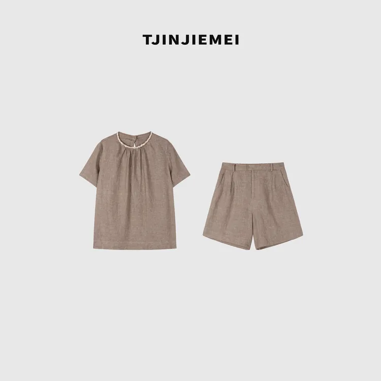 T井姐妹【燕麦】夏季时尚气质优雅显瘦亚麻套装TZ2504-TJ266