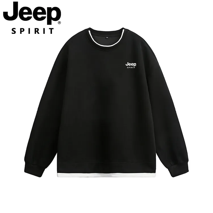 JEEP吉普卫衣男春秋季潮流宽松打底衫百搭圆领假两件长袖上衣男