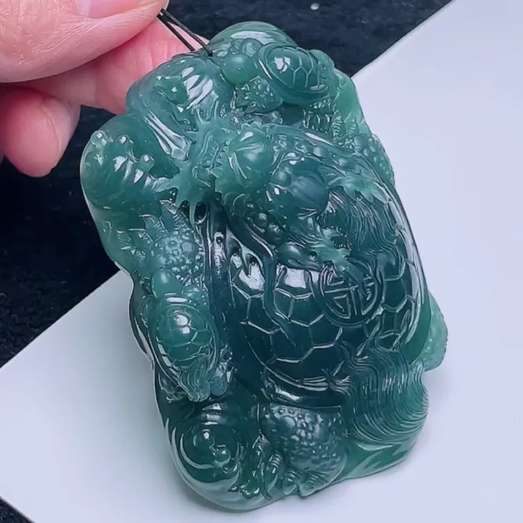 纯天然A货翡翠老坑冰透精雕立体霸气龙龟吊坠手把件76-50-21.5mm