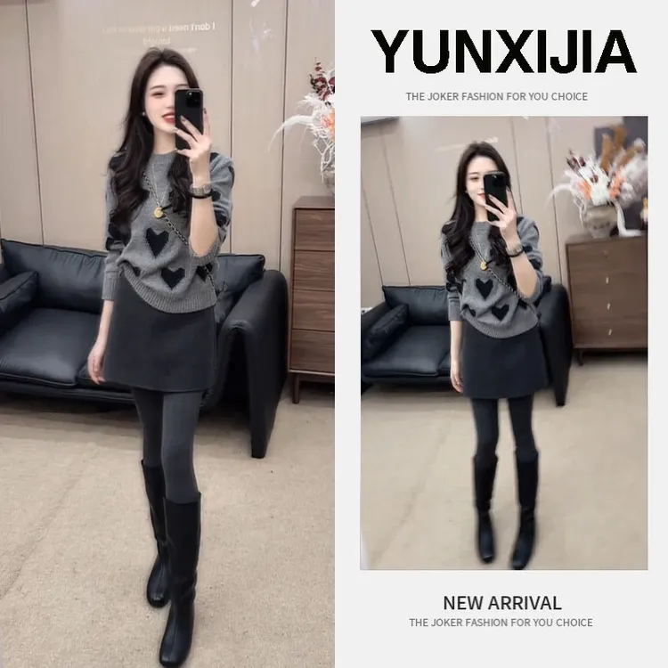 2025秋冬新款时尚一整套气质法式减龄百搭针织毛衣短裙两件套