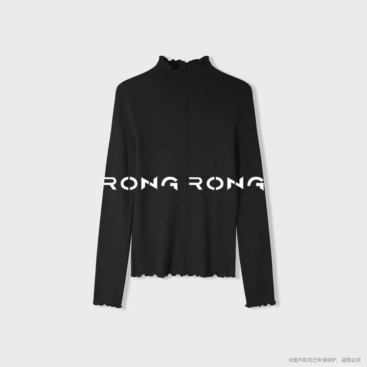 溶溶【法系意象】RONGRONG绵羊毛混纺木耳领法式复古打底衫25121001