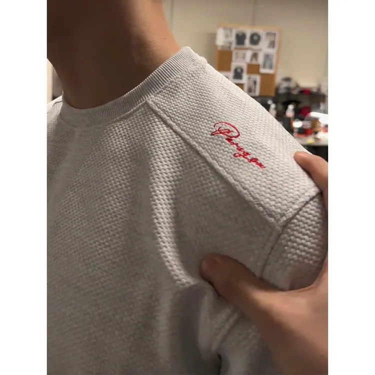 特大码300斤美式蜂窝红标刺绣卫衣男款秋冬华夫格长袖t恤打底衫潮