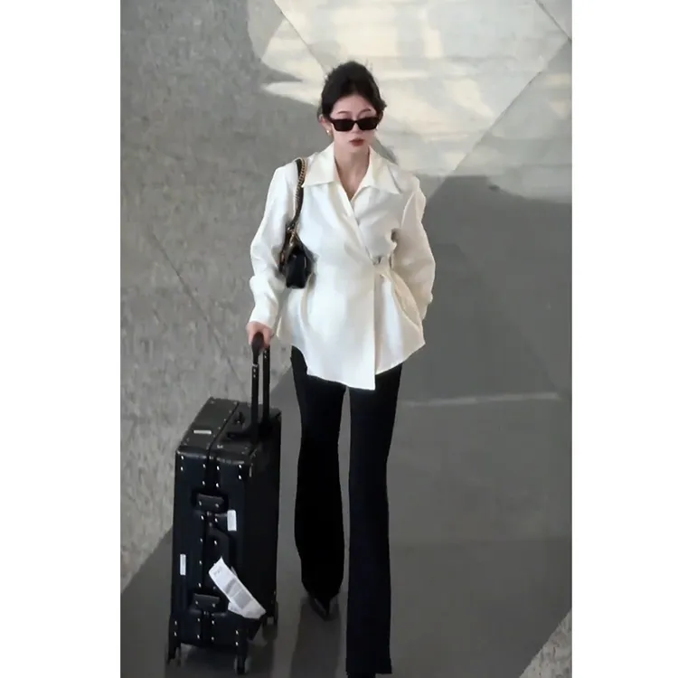 法式设计感收腰长袖衬衫女春装2025新款气质时尚高级感百搭上衣