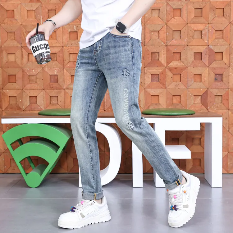 欧货2025年男士新款夏季印花时尚牛仔裤个性修身轻奢潮流裤子百搭