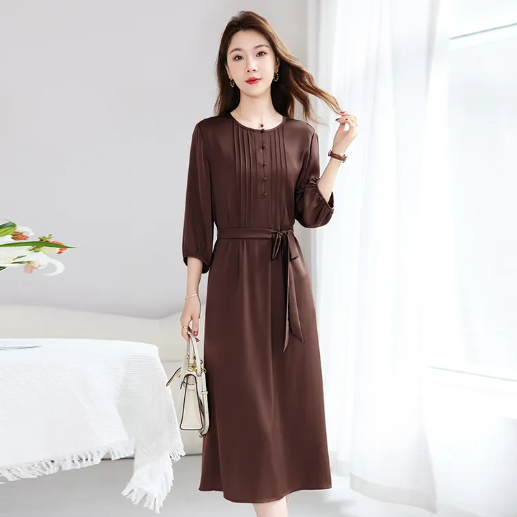 杭州重磅真丝连衣裙修身显瘦女夏季气质减龄妈妈弹力双乔桑蚕丝裙