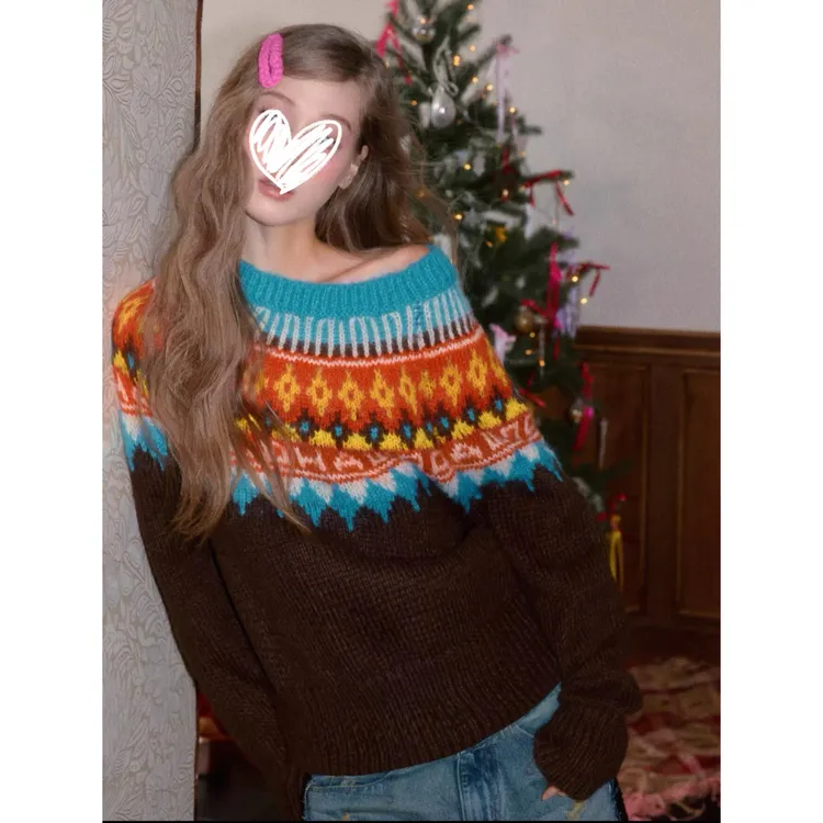 2025冬季新款拉毛费尔岛宽松圣诞毛衣慵懒感法式休闲针织衫上衣女