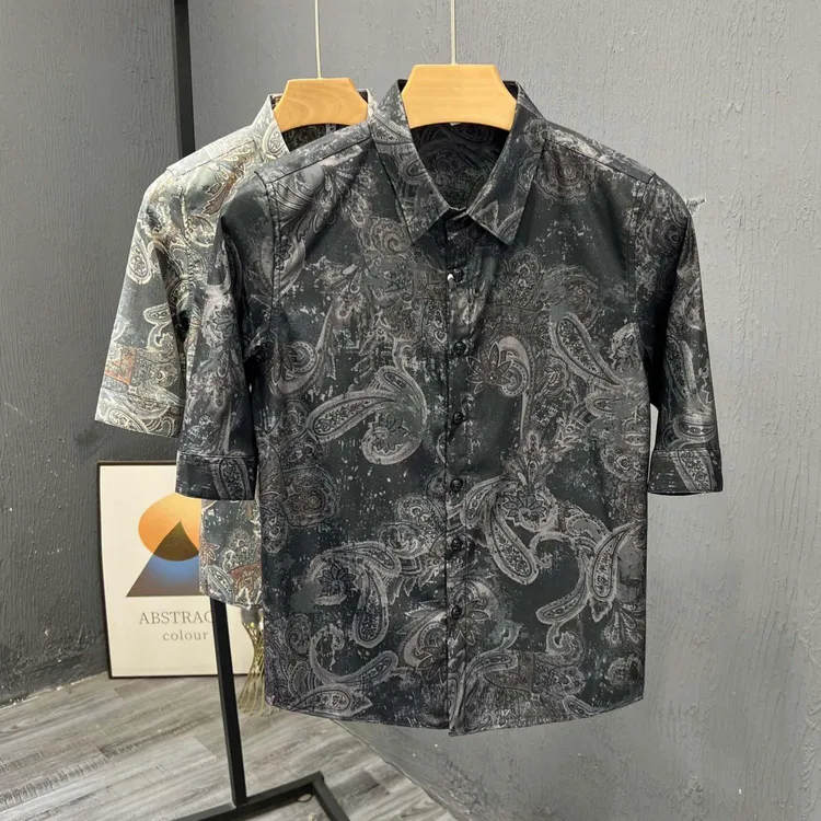 2024新款男士修身衬衫夏季潮流潮牌薄款时尚百搭男装帅气休闲上衣