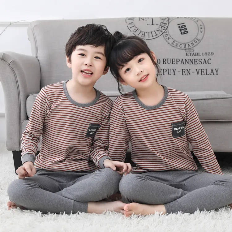100%全棉儿童秋衣秋裤纯棉男童中大童小男孩内衣套装保暖睡衣女童