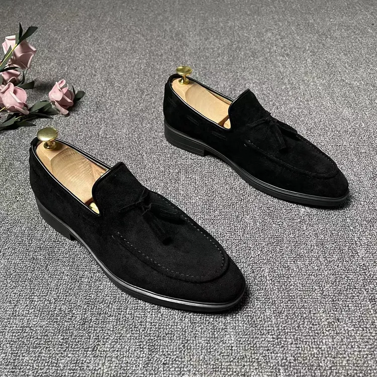 尖头懒人鞋反绒一脚蹬夏季休闲小皮鞋男英伦乐福鞋流苏豆豆鞋潮鞋