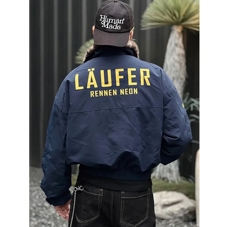 藏青色短款三防立领夹克棉服男美式加绒加厚豹纹棉衣冬季保暖外套