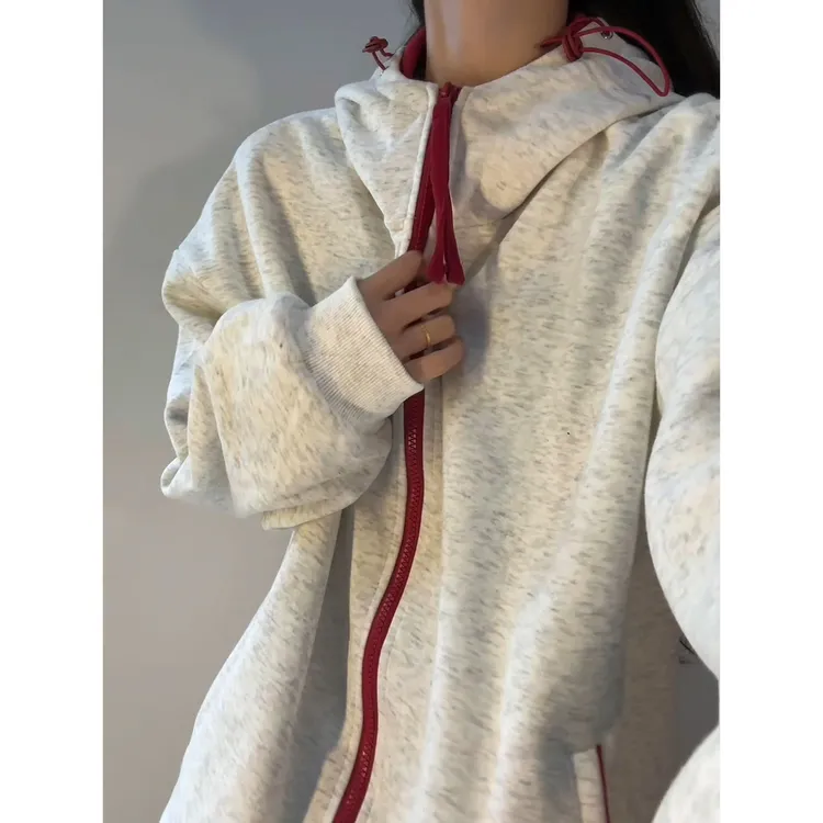 cleanfit藏青色连帽卫衣男女秋季小众设计感拼接外套潮牌情侣上衣
