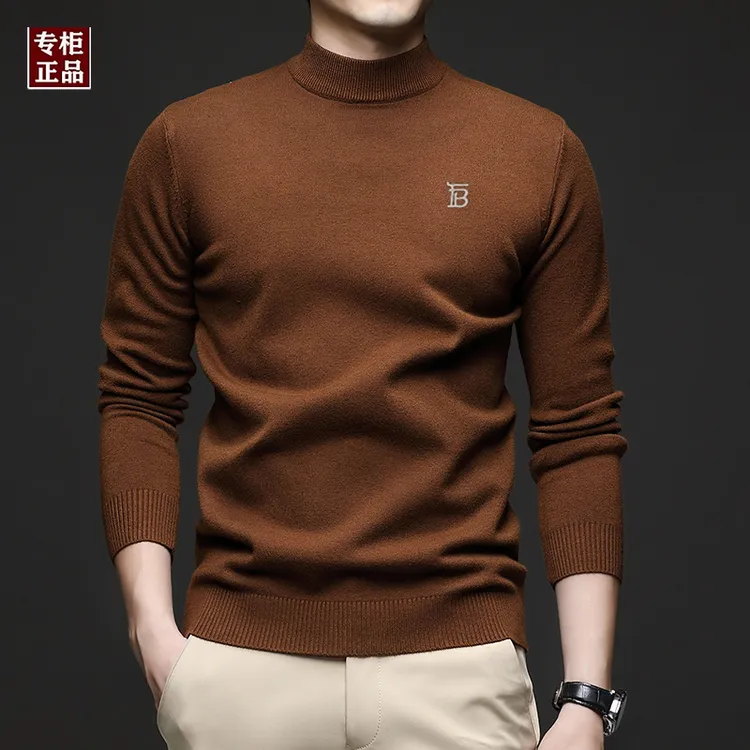 正品英伦冬季男士长袖半高领羊毛衫中青年高档加厚保暖针织衫毛衣