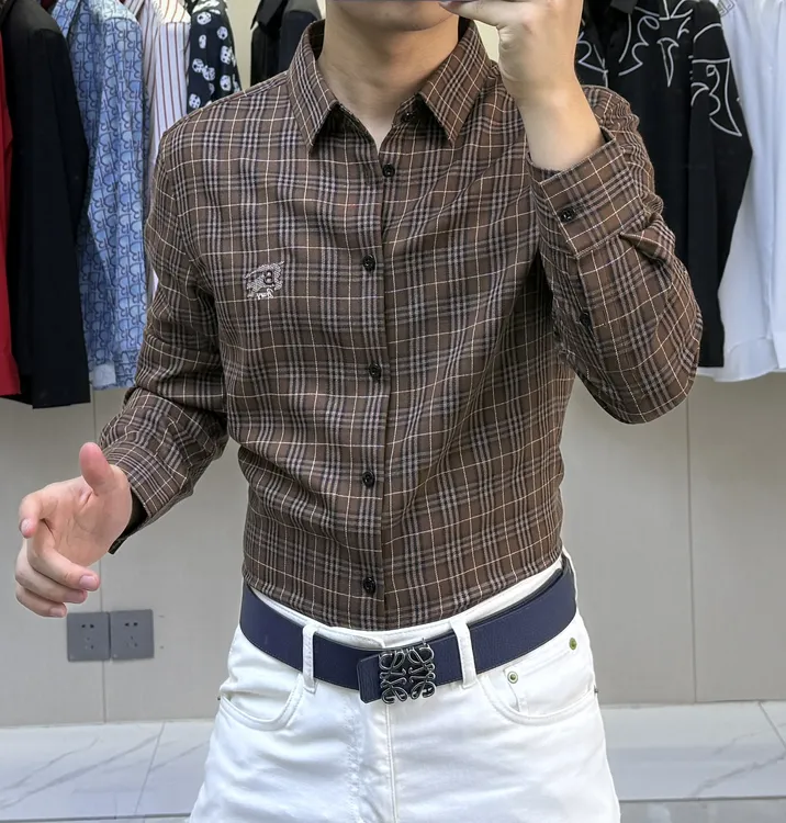 新款男士长袖格子衬衫时尚百搭潮流薄款适合春秋季穿着休闲春季