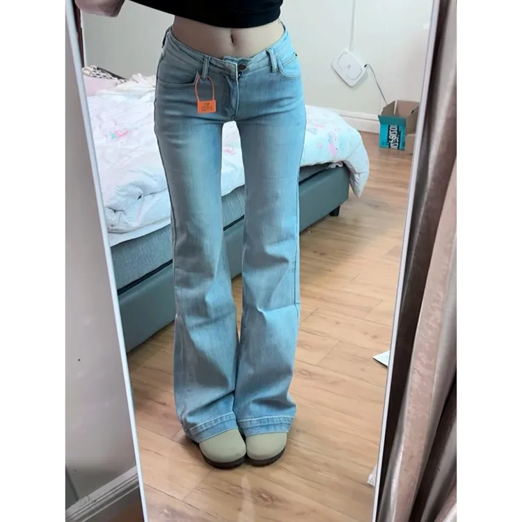 美式复古小个子宽松微喇牛仔裤女2025秋季显瘦显高百搭喇叭拖地裤
