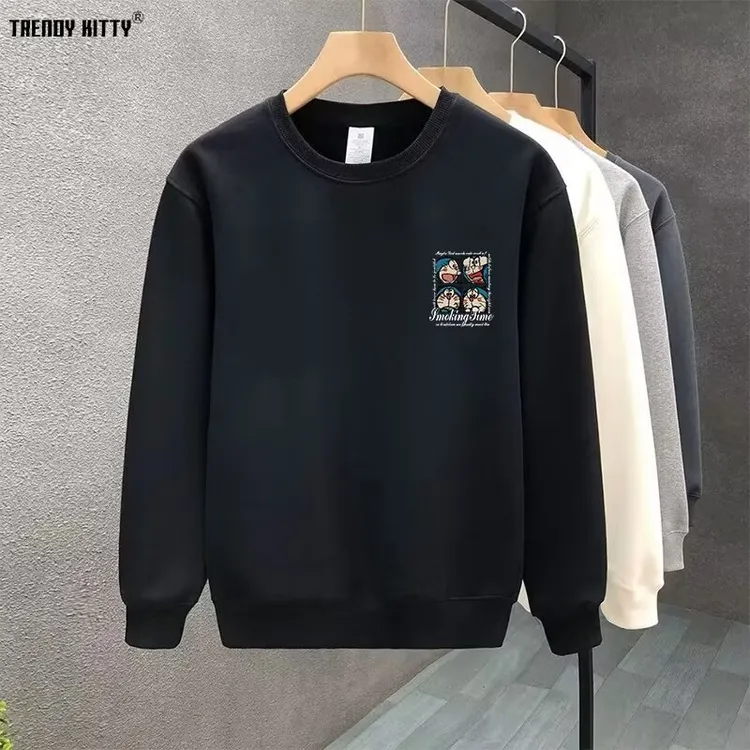 套头款加绒潮男套头新款潮牌时尚卫衣印花圆领长袖男生上衣休闲百