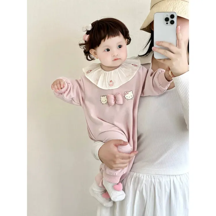 婴儿公主衣服小月龄早秋外出服洋气女宝宝秋装荷叶领粉色婴童哈衣