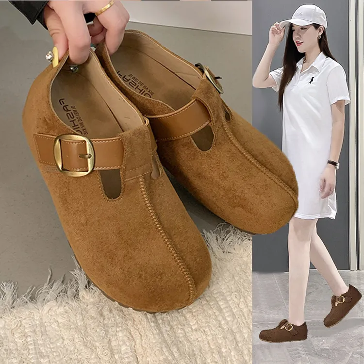 欧洲站2025新款轻奢厚底勃肯鞋女鞋一脚蹬百搭休闲乐福鞋增高单鞋