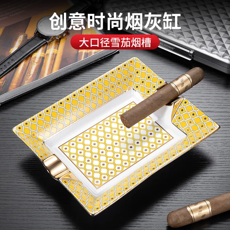 茄龙雪茄烟灰缸珐琅彩绘陶瓷烟灰缸茶几桌面家居办公室装饰礼盒装