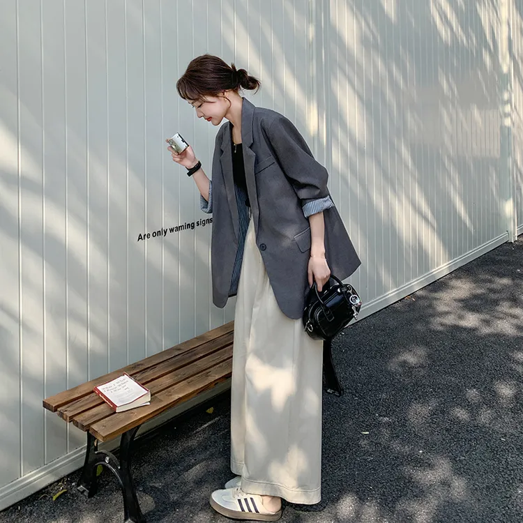 灰色韩风chic西装外套女春秋2025新款小个子气质通勤高级感西服