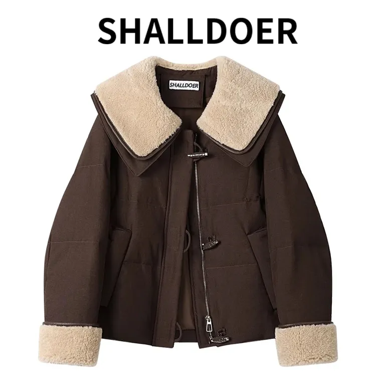 2025冬季新款温柔双层娃娃领拼接轻薄棉服女时尚毛领保暖短款外套