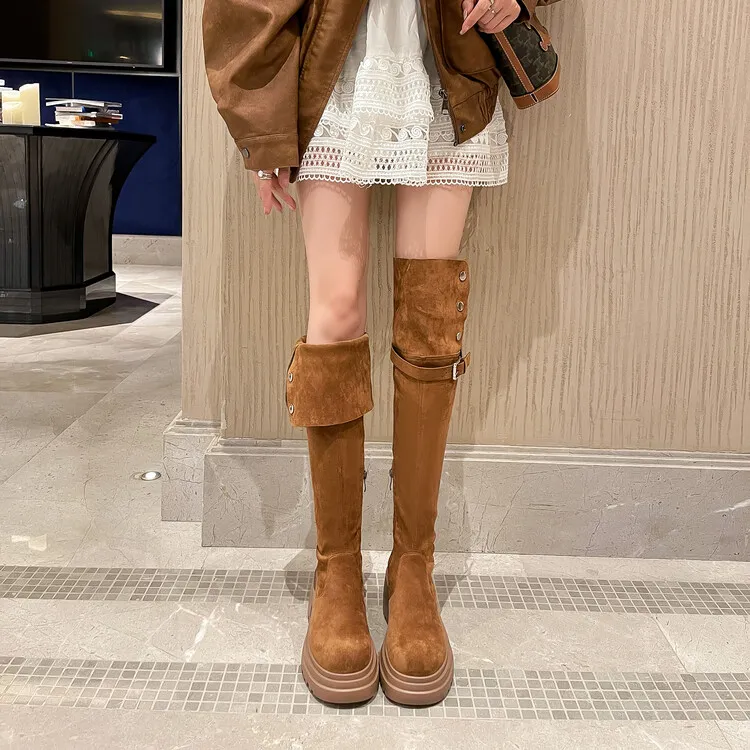 可两穿~美拉德长靴女2024新款棕色长筒靴厚底增高过膝靴骑士靴子