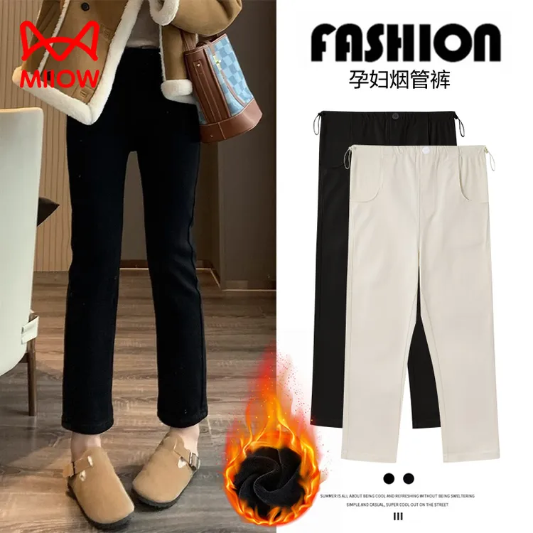 MiiOW/猫人孕妇烟管裤秋冬款2025新款外穿加绒加厚冬季牛仔九分裤商品图