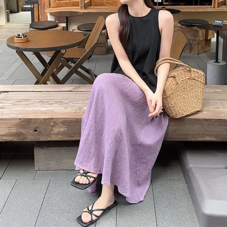 法式复古外穿气质背心高腰显瘦半身长裙女夏季新款时尚两件套chic