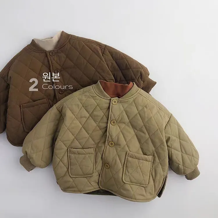 儿童新款纯棉轻薄棉服保暖菱格秋冬二棉小童加厚棉衣棉袄男童外套