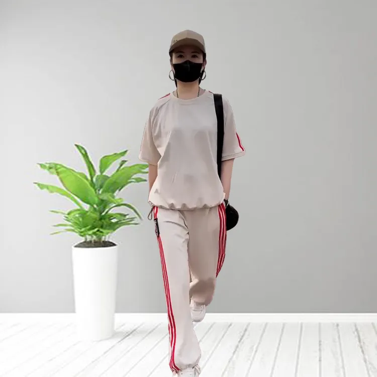 夏季时尚休闲宽松套装68051新款女士减龄撞色百搭圆领半袖+阔腿裤