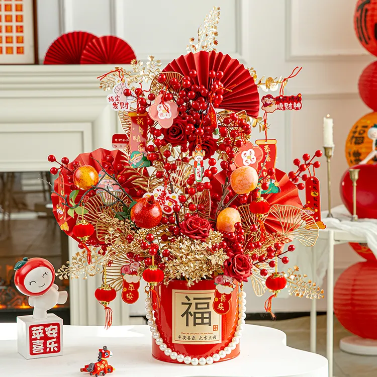 发发果红果仿真花卉福桶摆件客厅电视柜乔迁新居装饰用品