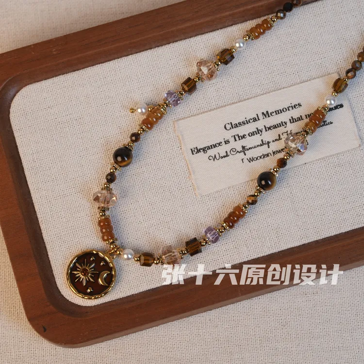 钛钢项链 [星月棕]张十六原创设计手工串珠百搭复古彩色毛衣链女