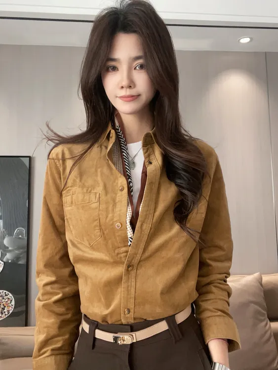 弹力灯芯绒衬衫女长袖2025年秋冬新款厚款时尚休闲宽松气质百搭