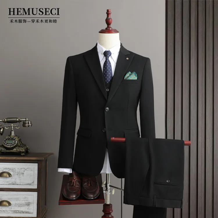 高级修身商务礼服套装男士婚礼西服结婚帅气时尚英伦风戗驳领西服