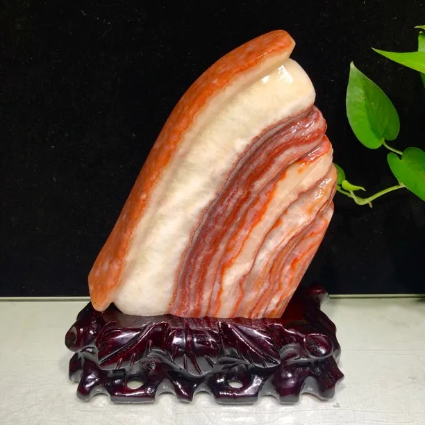 天然五花猪肉石原石酒水柜摆件装饰品，规格含座20-4-24厘米，5.3斤