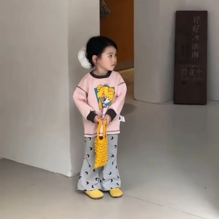 壹妈韩版童装女童秋季可爱套装新款洋气小女孩粉色美少女卫衣长裤