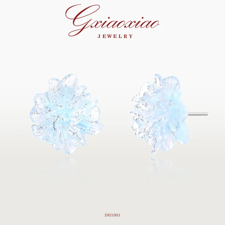 GXIAOXIAO 镀K金 时尚气质浪漫高级百搭蓝色花瓣耳环 DH1001