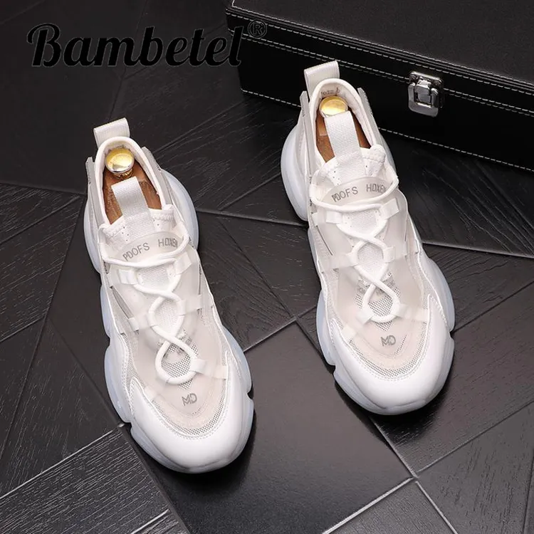 Bambetel男鞋白色老爹鞋透气网眼夏季运动潮鞋增高男士时尚百搭