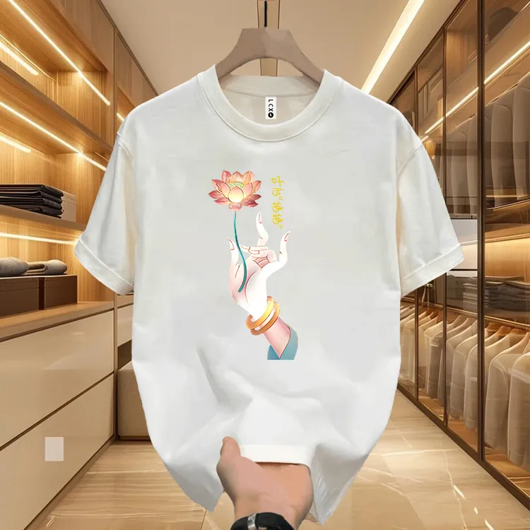 春夏新款短袖T恤 重磅纯棉半袖男女同款休闲网红洋气圆领情侣上衣