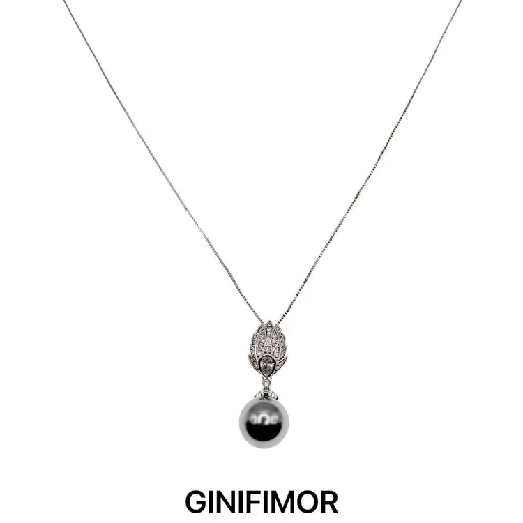 GINIFIMOR 铜合金项链 a709 银灰色珠珠微镶锆石项链女百搭锁骨链