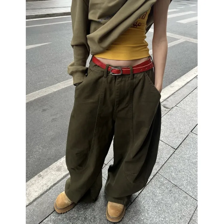 【绮梦】新款美式复古弯刀裤中性口袋百搭港风中性宽松阔腿休闲裤